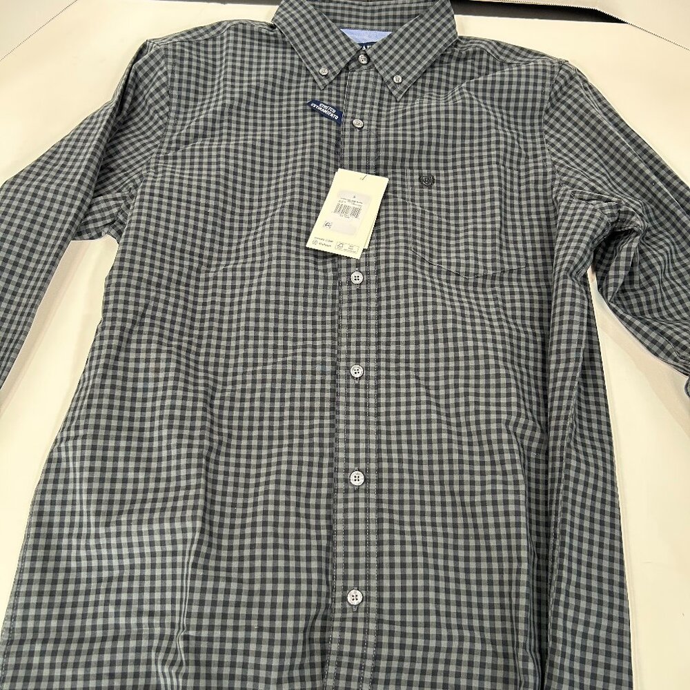 Chaps men's navy and white gingham checked button-down dress